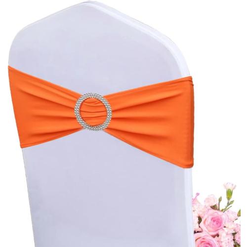 25PACk.....Albassa Chair Sashes Spandex Stretch Chair Bows with Buckle Slider for Wedding Party Decorations (Orange, 25PCS)