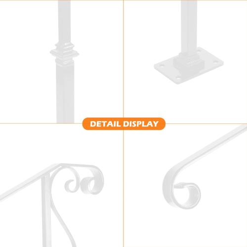 Bonbo Single Post Handrail, Wrought Iron Stair Handrail Fits 1 or 2 Steps, White