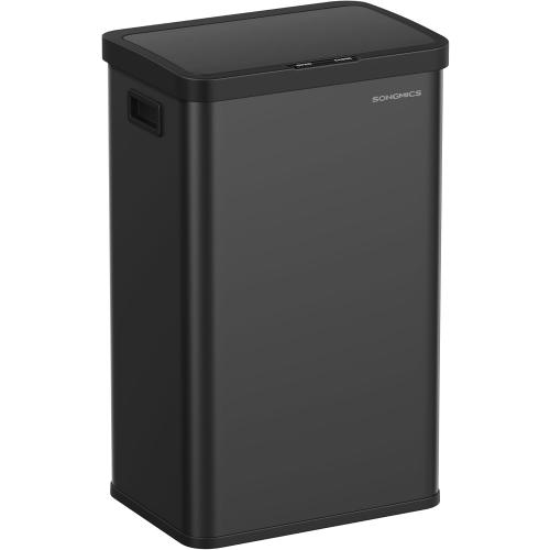 SONGMICS Motion Sensor Trash Can, Gallon Automatic Kitchen Garbage Can with Stay-Open Lid, Soft Close, Stainless Steel, 15 Trash Bags Included, Ink Black ULTB630B68