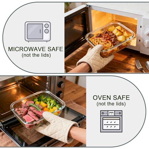 KOMUEE 4 Pack 63oz 27oz Large Glass Food Storage Containers Set with Airtight Lids, BPA-Free, Meal Prep Containers for Storing, Freezer, Microwave and Oven Safe