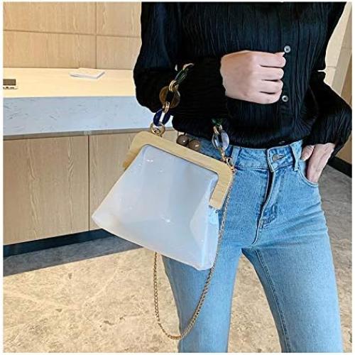 YIFEI YUSHINY Women Transparent PVC Plastic Handbag Crossbody Durable Evening Bag with Removable Acrylic Curb Shoulder Strap
