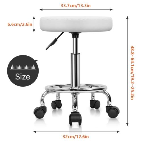 KKTONER PU Leather Round Rolling Stool with Foot Rest Swivel Height Adjustment Spa Drafting Salon Tattoo Work Office Massage Stools Task Chair White Small (White)