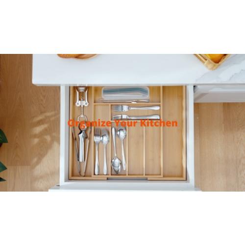 Pipishell Bamboo Expandable Silverware Drawer Organizer, Adjustable Kitchen Utensil Tray for Forks, Spoons and Knives, Wood Storage Cutlery Holder for Bedroom and Living Room