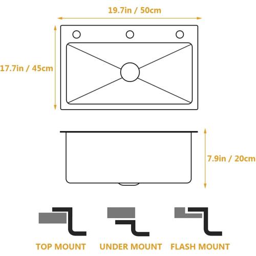 ARTLINE Black Kitchen Sink, Stainless Steel Single Bowl Sink, Drop In/Topmount Workstation Sink with Sliding Accessories, Farmhouse Workstation sink with Multiple Accessories (19.7 x 17.7in), RXZE031