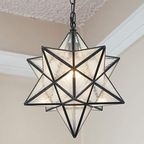 Modern Moravian Star Pendant Light Seeded Large Glass Star Lights with Chain, 16''