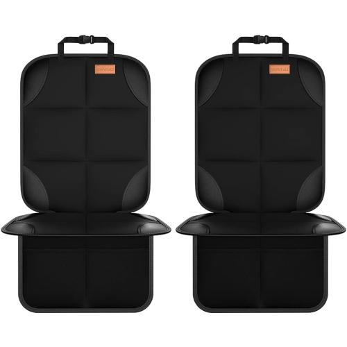 Black 2 Pack Car Seat Protector, Seat Protector Protect Child Seats with Thickest Padding and Non-Slip Backing Mesh Pockets for Baby and Pet,Sedan SUV Truck (Black)