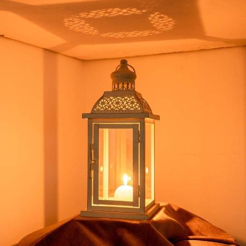 DECORKEY Lantern Decorative Indoor&Outdoor, 14.4'' Large Metal Candle Lanterns, Vintage Hanging Candle Holders Farmhouse Shelf Wedding Front Porch Patio Decor, Christmas Halloween Decorations for Home