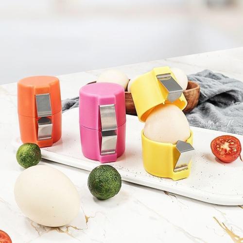 2Pcs Egg Shell Opener, 2025 New Egg Cracker Tool for Raw Eggs, Hard Boiled Egg Peeler Egg Cube Egg Separator Handheld, Stainless Steel Eggshell Breaker Egg Shell Cutter Kitchen Gadgets（Orange Yellow）
