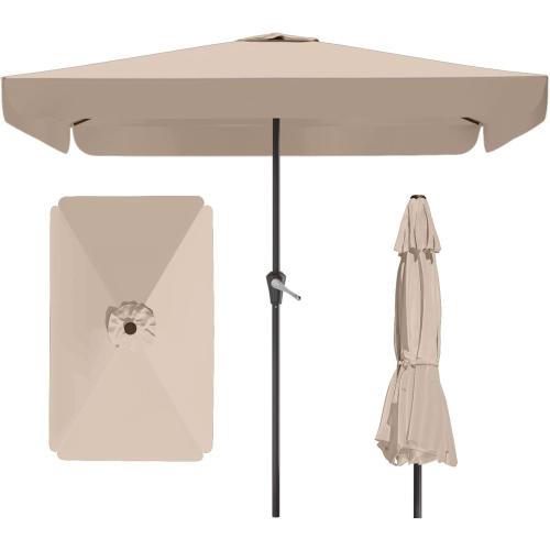 8 * 10FT Rectangular Patio Umbrella Table Market Umbrella w/Crank Outdoor Umbrellas for Garden, Deck, Backyard, Pool and Beach, Beige