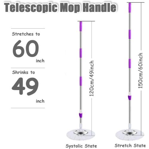 Color Blue Extended Spin Mop Replacement Mop Handle, Upgraded 60-inch 360 Degrees Rotating Telescopic Replacement Mop Stick for Spin Mop Bucket Cleaning System (Stainless Steel Disc, Blue)