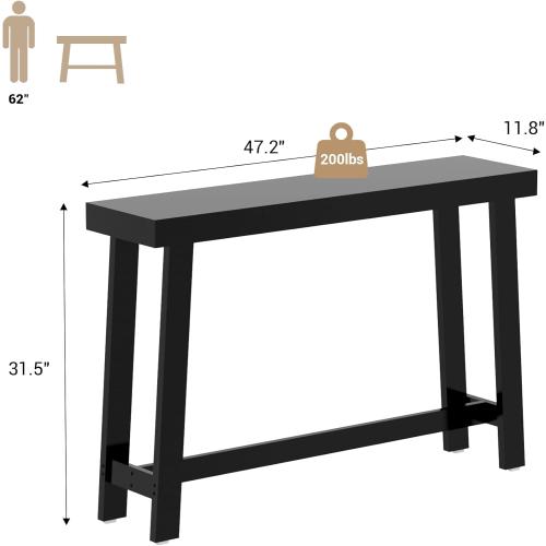 Bamboo Wood Entryway Table 47.2 Console Table, Narrow Sofa Table with Support Beam for Entrance, Hallway, Living Room, Bedroom, Foyer(Black)