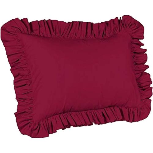 Ruffles Pillow Shams -100% Egyptian Cotton 600 TC (4 Pieces Set) King Size- Burgundy Solid