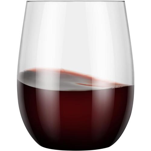 48 Stemless Plastic Wine Glasses - 12oz Clear Disposable Party Cups for Parties - Wine Tumblers