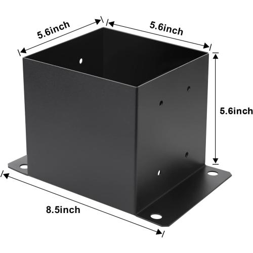 6X 6 Post Base 4 PCS,Inner Size 5.6x5.6Deck Post Base,Heavy Duty Metal Black Powder Coated Post Brackets,for Pavilion Deck Railing Support Deck Base Plate, Support Bolt Down (4PCS)