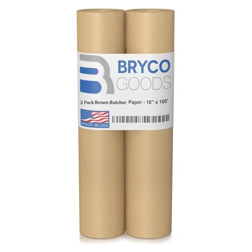 Bryco Goods (Pack of 2) Brown Butcher Paper Roll, 18 Inch x 100 Feet, Unbleached, Uncoated, Unwaxed, Food-Grade Kraft Paper for BBQ, Smoking, Grilling, and Wrapping Meat - Made in the USA