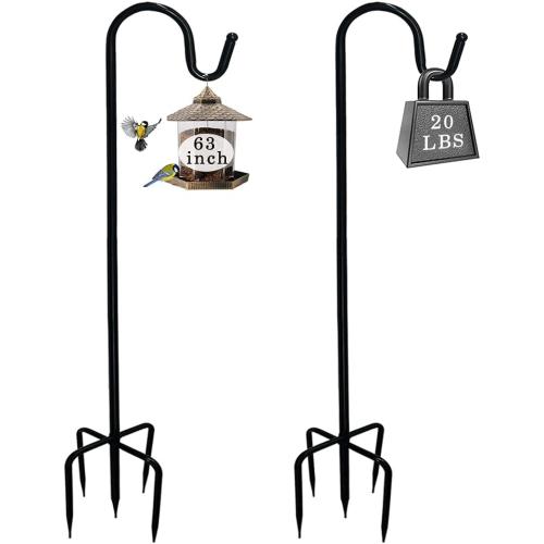 Adjustable Shepherds Hook with 5 Prong Base,63 Inch Tall Heavy Duty Hanging Stakes for Plant Bird Feeder Solar Light Plant Hanger for Outdoor Garden Wedding Decor,Matte Black(2 Packs)