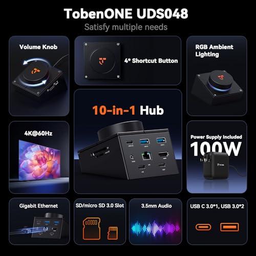 TobenONE 10-in-1 USB C Hub with Shortcut Keys, Volume Knob, 4K HDMI