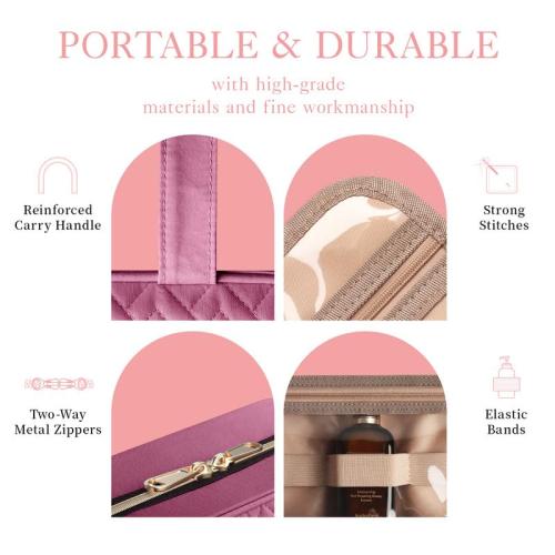 Pink HOTOR Travel Toiletry Bag w/Hanging Hook - Spacious Toiletry Bag Essentials for Women & Men, Makeup Bag/Big Comparment, Waterproof for Travel Accessories, Rosewood-Pink