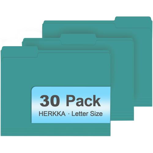 File Folder, HERKKA 30 Pack 1/3 Cut Tab File Folders, File Folders Great for Organizing and Filing, Letter Size, Turquoise
