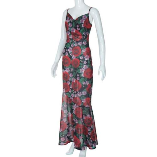 Women Y2K Floral V Neck Maxi Dress Sexy Sleeveless Lace Patchwork Long Dress Backless Flowy Beach Sundress