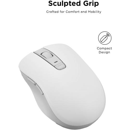 White and Grey Lenovo Bluetooth Silent Mouse (WL300) - 5 Button Computer Mouse with Silent Left & Right Click – Sculpted Grip, Microsoft Swift Pair, Up to 1600 DPI (White)