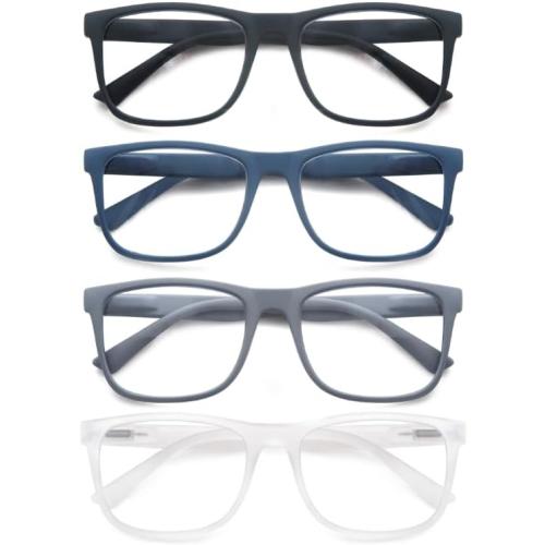 Large Reading Glasses Mens Oversized Wide Readers  1.50 Lightweight Square Magnifying Cheaters Glasses for Men W/Big Head 4 Pack