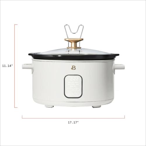 6 Qt Programmable Slow Cooker with Digital Timer, 5 Cooking Functions, Removable Ceramic Pot and Tempered Glass Lid, Dishwasher Safe (White Icing)