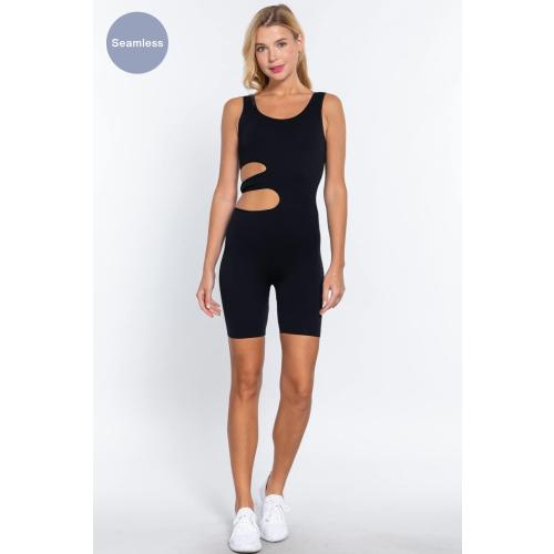 Size S/M Womens Suave Cut-Out Seamless Bodysuit One Piece Sleeveless Tank Tops Shorts Rompers Jumpsuit Everyday Shaping Bodysuit