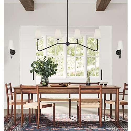 Size  47 Color Black Electro bp;47 W 4-Light Linear Kitchen Island Lighting Fixture Classic Chandeliers Matt Black with White Linen Shades for Dining Room,E12,160W;
