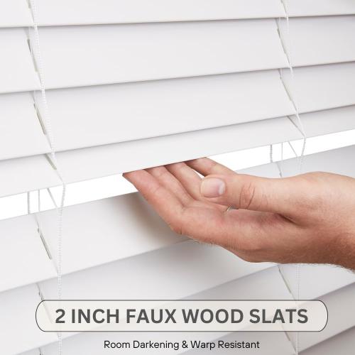 LOTUS & WINDOWARE Cordless Faux Wood Blinds, 39 Wide x 60 Long, Smooth, Snow White, 2 Inch Horizontal Blinds – for Living Room, Bedroom, Interior Door Windows