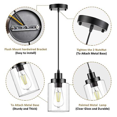 Industrial Pendant Lighting, Modern Clear Glass Shade Farmhouse Adjustable Hanging Light Fixtures for Kitchen Island Living Room Bedroom Hallway,