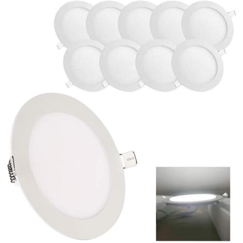 8 Inch 18Watt Ultra Thin Round LED Recessed Panel Spot Lighting, 140 Watt Retrofit Ceiling Downlight, 6500K Cool White, 10 Pack