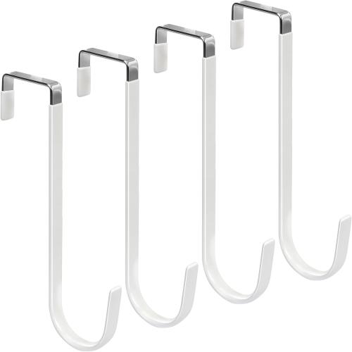 FYY Over the Door Hooks, Single-Hanger 4 Pack, Fits Doors 1.6 White | Heavy Duty Metal, Hold 20lbs, Rubber-Coated, No-Drilling, for Bathroom Dorm, Hanging Towels Clothes Hats Bags Coats Wreaths