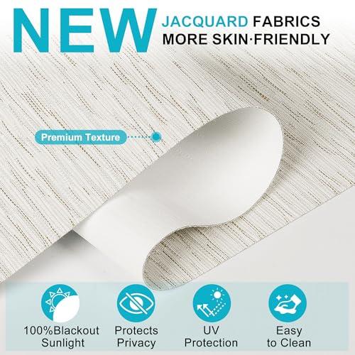 Blackout Roller Shades for Windows,Cordless,Striped Jacquard Roller Blinds with Cassette Valance,Thermal Insulated UV Protection Window Shades for Home Office Bedroom,Beige,Custom Sizes