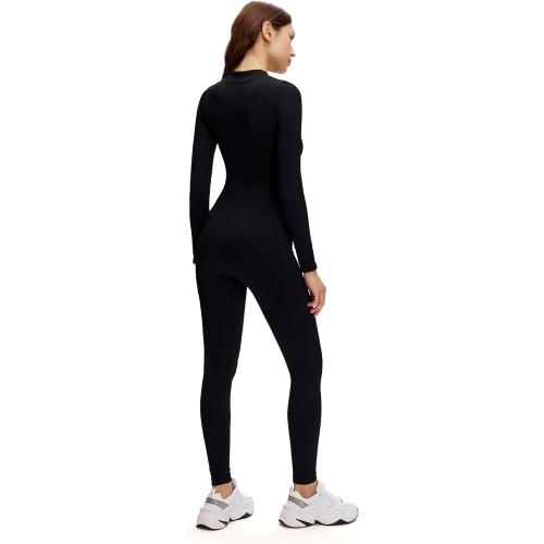 Medium Front Zip Up Jumpsuits for Women - Long Sleeve Crew Neck Ribbed Seamless Bodycon Romper, Casual Yoga Workout Outfits