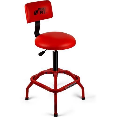 Shop Stool with Backrest, Mechanic Garage Stool for Workshop, Adjustable Shop Stools Chair, Padded Workbench Stools for Men Women, 300 LBS Capacity, 360° Swivel PVC Seat, Heavy Duty, Red