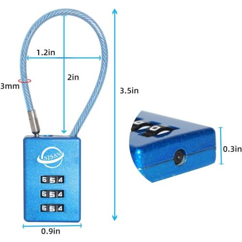 3 Digit Cable Combination Lock 5 inches Cable for School Gym Locker,Filing Cabinets,Helmet,Toolbox,Luggage Suitcase,knapsack,Blue 2Pack