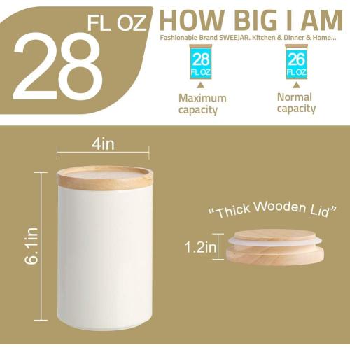 Sweejar Kitchen Canisters Ceramic Food Storage Jar, Stackable Containers with Airtight Seal Wooden Lid for Serving Ground Coffee, Tea, Sugar, Salt and More - Gray