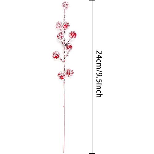 24Pcs Artificial Berry Picks Snow Sprays Christmas Frosted Holly Berry Stems Twigs Winter Branches for Christmas Tree Fillers Decor Holiday Arrangement Wreaths Garland Crafts DIY Ornaments (Red)