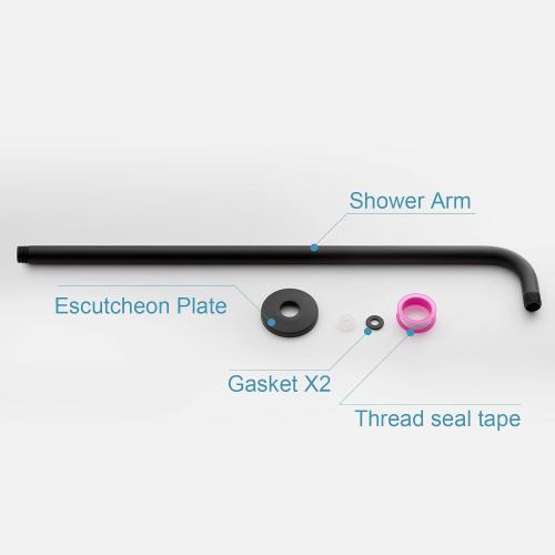 OFFO Shower Arm with Flange, 24 in Wall Mount Replacement Angle Shower Head Arm Wall-Mounted For Fixed Shower Head & Handheld Showerhead, Matte Black
