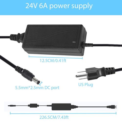 24V 6A Power Supply Adapter 144W,100-240V AC to DC 24V 6A LED Power Adapter