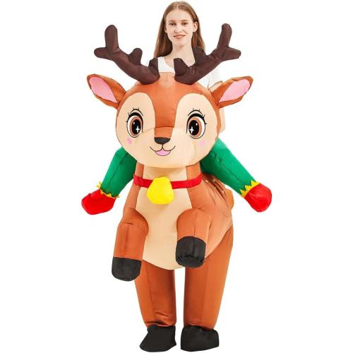 Inflatable Reindeer Costume Adult Blow Up Deer Elk Animal Costumes Ride On Holiday Inflatable Halloween Christmas Costume For Women Men Party