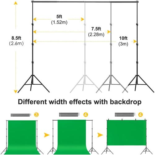 Backdrop Stand for Parties, 8.5x10ft Adjustable Background Support System for Events Decoration, Baby Shower, Photography with Spring Clamps, Backdrop Clip, Sandbag and Carrying Bag