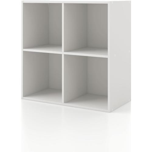 Homes: Inside   Out Apexa 4-Cube Storage Organizer Shelves, Stackable Wood Bookcase Fits Cubby Bins for Organization, Dorm Teen Room Decor & Home Office, White