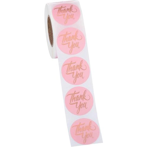 Yoption 1.5 Round Thank You Stickers, 500pcs Pink Mailing Supplies Labels Per Roll, Pink