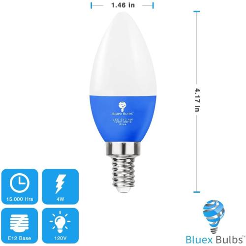 2 Pack BlueX LED Blue Light Bulb - 4W (40Watt Equivalent) - E12 Base Blue LED Bulb, Party Decoration, Porch, Home Lighting, Holiday Lighting, Chandelier Light Bulbs, Candelabra Bulbs