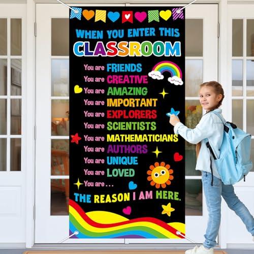 Wiooffen When You Enter This Classroom Door Cover Affirmation Station Empowerment Door Decor Motivational Hanging Banner Decor Back to School Front Door Porch Sign Classroom Welcome Photo Background