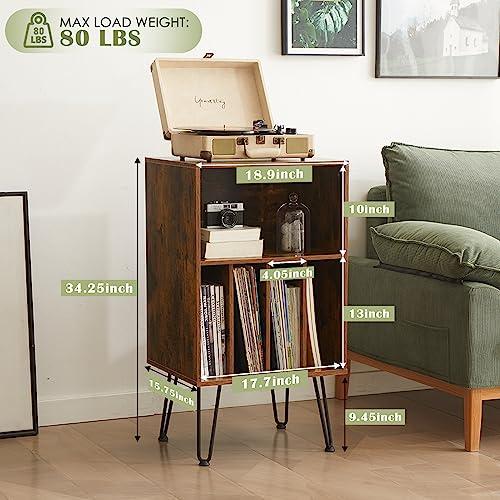 BROWN Record Player Stand with Vinyl Storage, Vinyl Record Storage Cabinet Holds Up to 150 Albums, End Table for Record Player, Turntable Stand with Record Storage for Living Room