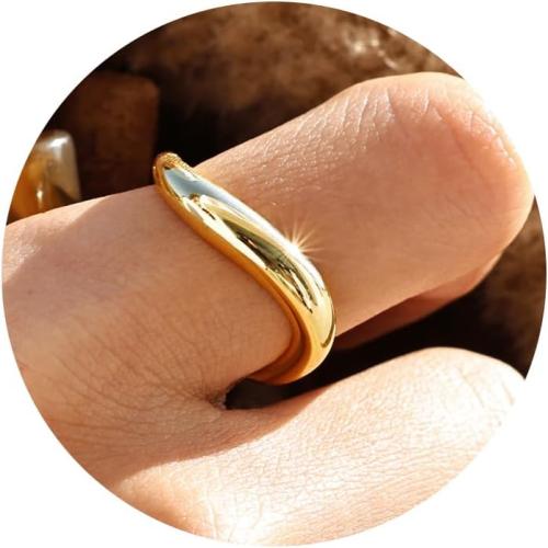 MBW Gold Rings for Women Non Tarnish, 14k Gold Plated Cubic Zirconia Stackable Rings for Women Trendy Chunky Twisted Wave CZ Thumb Bands Wedding Engagement Jewelry Gifts Size 5-10