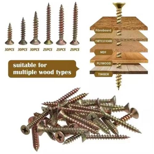 165-Piece Self Tapping Screw Assortment Set, 1.6 CM - 1 3/8 in, Countersunk Head, Wood Screws, Zinc Plate Carbon Steel, Phillips Head, DIY, Durable Organizer Box